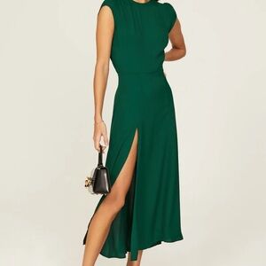 Reformation Gavin Midi Dress Emerald Green